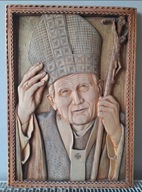 Wyjątkowa rzeźba obrazu JANA PAWŁA II - unikat. Dzieło z SERCEM dla WOŚP