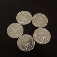 Pięć srebrnych monet 200zł XXX lecie PRL 1974r.