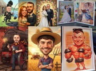 Karykatura ze zdjęcia cyfrowa A3 1 osoba Prezent ramka gratis