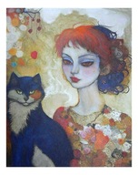 Obraz Akwarela Dama z Kotem