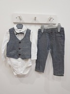 COOL CLUB wizytowy komplet zestaw bodokoszula kamizelka mucha spodnie 80 cm