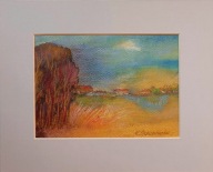 Wiejski pejzaż wiosna wieś sielanka akwarela na papierze