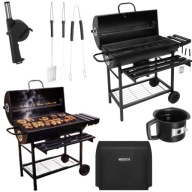 GRILL WĘGLOWY DUŻY OGRODOWY TERMOMETR RUSZT STALOWY 68x35 CM+ AKCESORIA