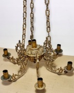 Żyrandol mosiężny 6 ramienny stary duży ciężki lampa oświetlenie