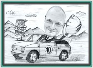 Karykatura wykonana ze zdjęcia fiat 126p rysunek odręczny PROMOCJA