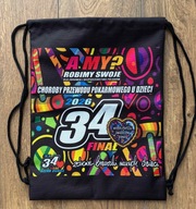 Worek plecak czarny z dwustronnym nadrukiem BĄBEL 34 Finał WOŚP Zgierz