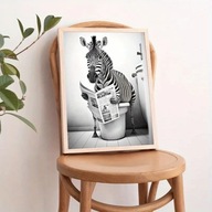 Gotowy Plakat Obraz na płótnie z zebrą czarnobiały WC łazienka 30x40 A3