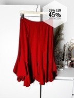 Czerwona lniana spódnica midi vintage New Look S 36 rozkloszowana falbany