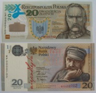 2x20 zł LEGIONY & NIEPODLEGŁOŚĆ Ten sam nr. 0000702 UNC