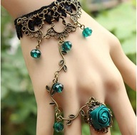 BRANSOLETKA zielone róże rockowa gotycka koronka vintage boho rock B101