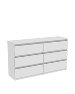 Komoda Biała 139 cm 6 Szuflad Nowoczesna Pojemna Szafka Do Sypialni Salonu