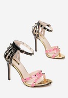 Sandały SZPILKI czarne róż neon fuksja 39 ćwieki