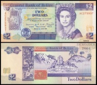 BNE - BELIZE 2 Dollars Dolary 1991 AC 275937 # P52b # duży format # UNC