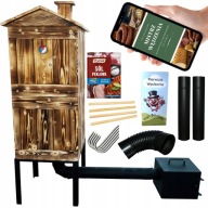 WĘDZARNIA DREWNIANA OGRODOWA Z DRZWICZKAMI DWUKOMOROWA 170 cm KOMIN HAKI