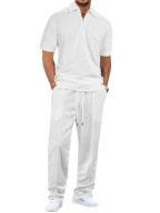 Męski Zestaw Old Money – Koszula z Krótkim Rękawem Quarter Zip i Spodnie