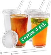Szklanki 375 ml z pokrywką 4 szt. do matchy, kawy iced, smoothie, napojów