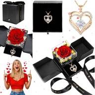 WIECZNA RÓŻA Z NASZYJNIKIEM PREZENT NA WALENTYNKI W SZKLE ŚWIECĄCA DLA NIEJ