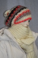 KOMPLET CZAPKA szal RĘKODZIEŁO MOHER XL