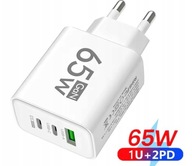 ŁADOWARKA SIECIOWA 2xUSB C GaN 1xUSB A QC 3.0 PD 33W Szybka Uniwersalna 65W