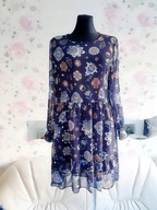 SUKIENKA GRANATOWA ORNAMENT FALBANKI DŁUGI RĘKAW vintage geometryczna