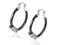 KOLCZYK STAL 316LI KOLKA 25MM CZARNA CERAMIKA ,ORNAMENT AZUROWY