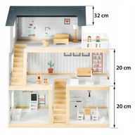 Drewniany domek dla lalek 3 poziomy z meblami Mamabrum 19 el.