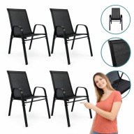 KRZESŁA OGRODOWE METALOWE CZARNE SIATECZKOWE SZTAPLOWANE NA TARAS 4 SZTUKI