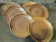 PRUSZKÓW PORCELIT TALERZE OBIADOWE PŁYTKIE KRATKA VINTAGE lata 70 PRL 6 szt