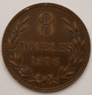 Guernesey 8 doubles 1918 (stempel odwrócony)