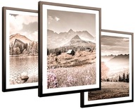 Obrazy zestaw 3 szt. w czarnej ramie góry Tatry rustykalna chata jezioro