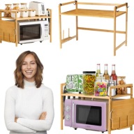 PÓŁKA NA MIKROFALE BAMBUSOWA REGAŁ NA PRZYPRAWY AKCESORIA DO KUCHNI HACZYKI