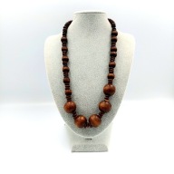 Naszyjnik korale koraliki drewno drewniane brąz brązowe vintage 1980