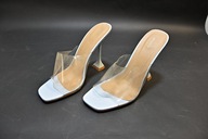 Niebieskie, śliczne klapki na obcasie kaczuszka, biurowe buciki, rozmiar 40