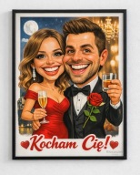 Karykatura Para A4 Twoje zdjęcie i napisy oraz dedykacja + RAMKA GRATIS!