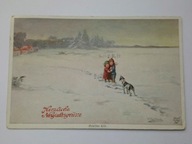 Dzieci zimą spotykają na polu psa - proj. W. Fialkowska poczt wysłana 1919