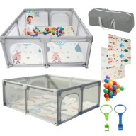 KOJEC DLA DZIECKA DZIECI 150x180 cm BARIERKA Z MATERACEM Z POKROWCEM SZARY