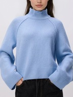 RESERVED PREMIUM sweter z golfem wełniany 100% wełna niebieski M