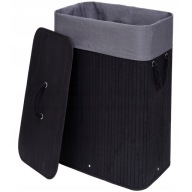 KOSZ NA PRANIE BIELIZNĘ ZABAWKI BAMBUSOWY POJEMNIK CZARNY Z POKRYWĄ 80L DOM