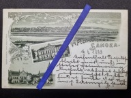 SANOK 1899 Pozdrowienie Rada Powiatowa Ratusz Litografia Księżycówka