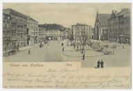 F36 Gruss aus Ratibor Ring LITOGRAFIA 1901 Racibórz składanka rzadka Rynek