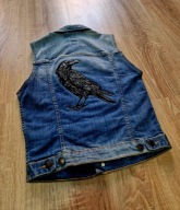 Kamizelka Jeansowa KATANA – Haftowany KRUK Raven Art – Denim Blue