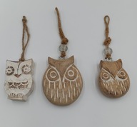 Drewniane sowy rzeźby figurki zawieszki stylizowane na Retro bardzo ładne