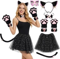 Strój kotka 7el.- czarny karnawał kostium kotki kot przzebranie