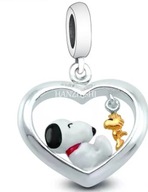 zawieszka charms srebro snoopy fistaszki serce love