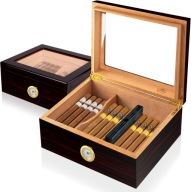 HUMIDOR CEDROWY NA 30–50 POJEMNY CYGAR Z HIGROMETREM CZARNY