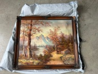 Obraz krajobraz pejzaż chatka dom w lesie / góry / rzeka / jezioro