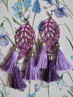 Duże kolczyki boho handmade rękodzieło motyw liści