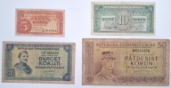 Zestaw Banknotów Czechosłowacja 5 10 20 50 Koron 1945 rok