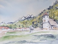 Akwarela Obraz Pejzaż Trzy Korony z Czerwonego Klasztoru na Słowacji