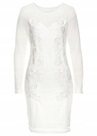 18227 SUKIENKA KOKTAJLOWA KREMOWA SIATECZKA APLIKACJE wesele 40